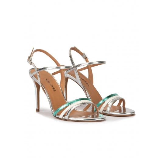 Multcolored high stiletto heel sandals in metallic leather Pura López
