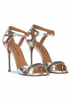 Silver party high heel sandals in metallic leather