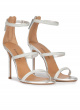 Silver party high heel sandals in metallic leather