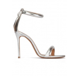 Silver party high heel sandals in metallic leather Pura López