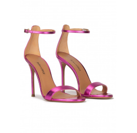 Fuchsia heeled sandals in metallic leather Pura López