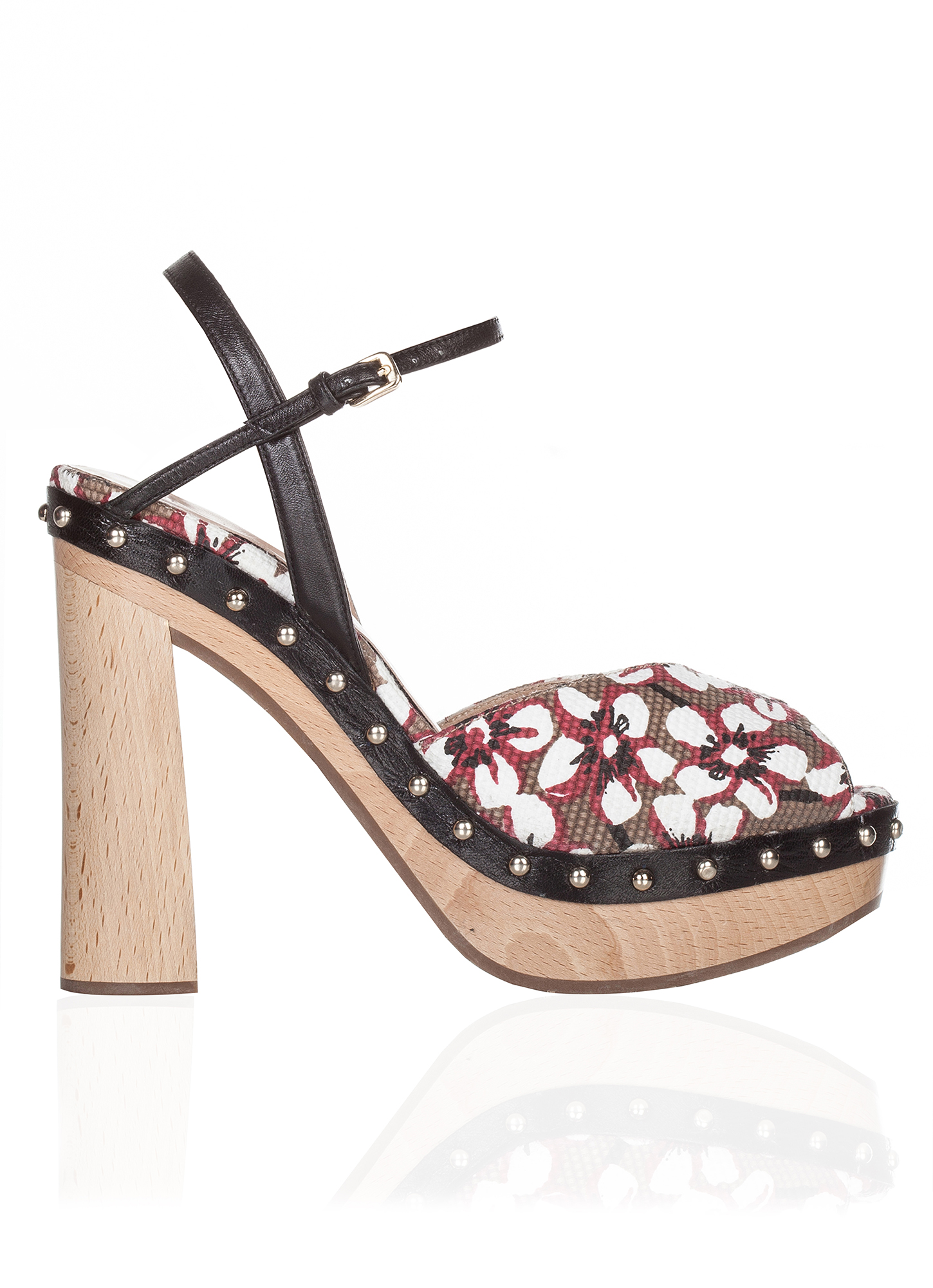 Sandalias Pura López con plataforma de madera en tejido estampado