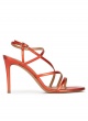 High stiletto heel sandals in coral metallic leather