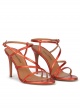 High stiletto heel sandals in coral metallic leather