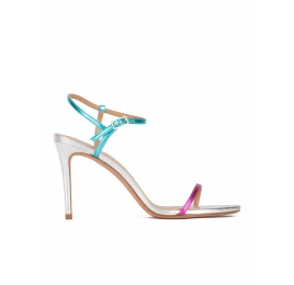 Mutlicolored high heel sandals with metallic leather straps Pura López