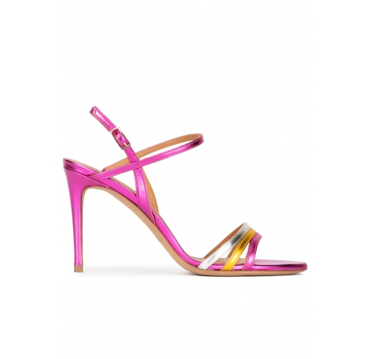 Strappy high-heeled sandals in multicolored metallic leather Pura López