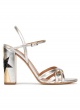 Star detailed high block heel sandals in metallic leather