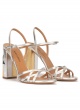 Star detailed high block heel sandals in metallic leather