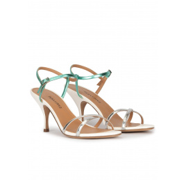 Silver leather strappy mid heel sandals Pura López