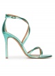 Strappy high-heeled sandals in aquamarine metal leather