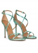 Strappy high-heeled sandals in aquamarine leather