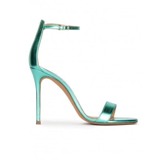 Aquamarine heeled sandals in metallic leather Pura López