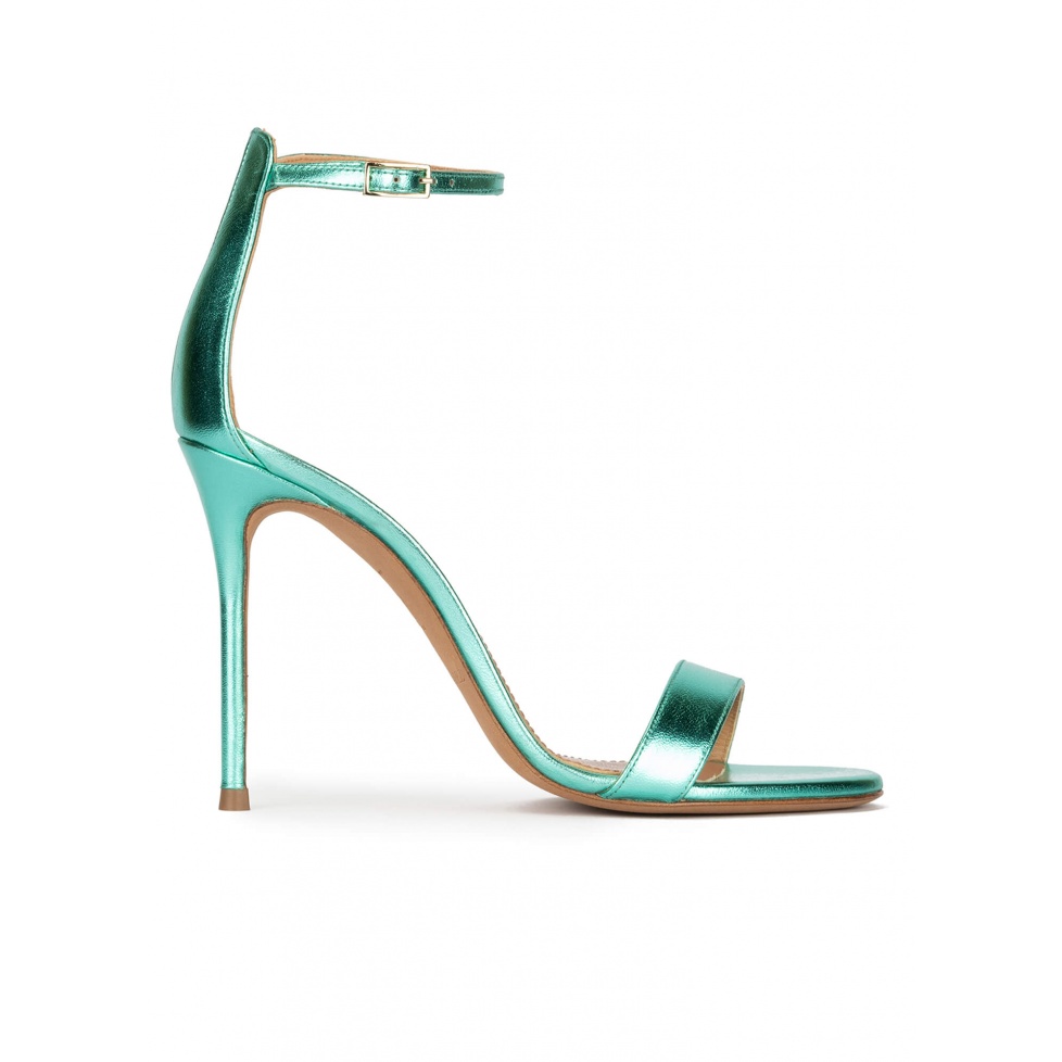 Aquamarine heeled sandals in metallic leather