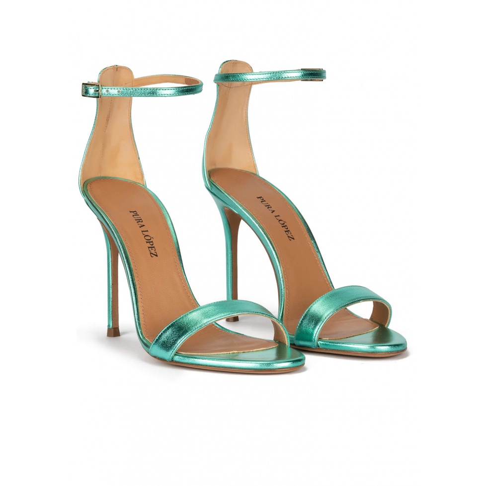 Aquamarine heeled sandals in metallic leather