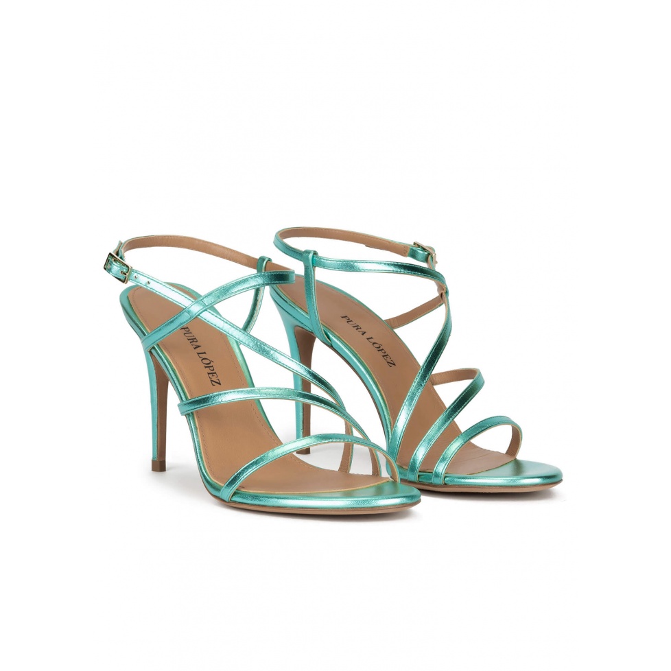 Aquamarine high heel sandals with metallic leather straps