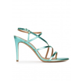 Aquamarine high heel sandals with metallic leather straps Pura López