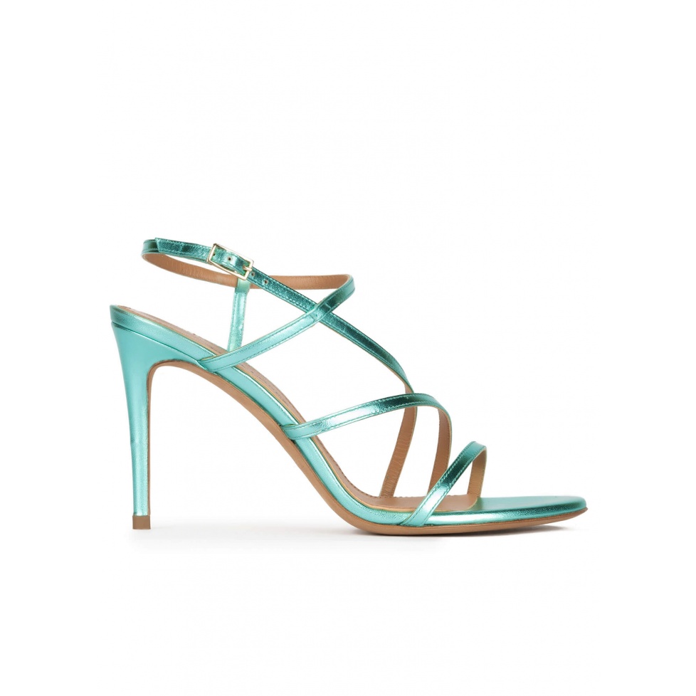 Aquamarine high heel sandals with metallic leather straps