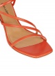 Strappy squared-off toe mid heel sandals in orange leathe