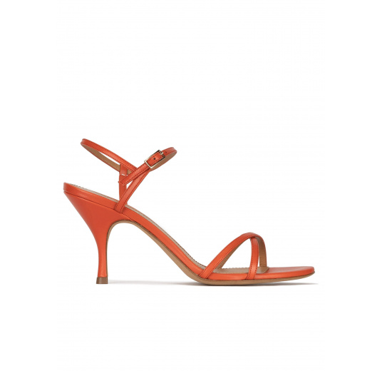 Orange leather mid curved heel sandals Pura López