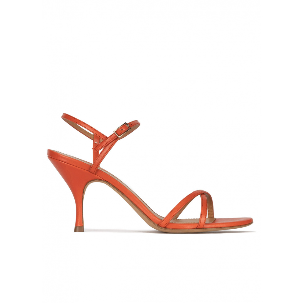 Orange leather mid curved heel sandals