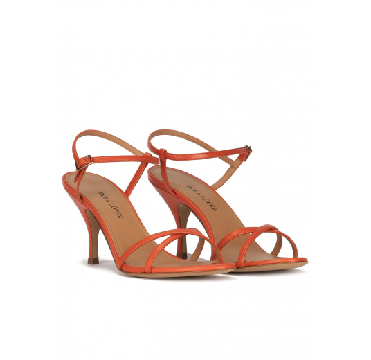 Orange leather mid curved heel sandals Pura López