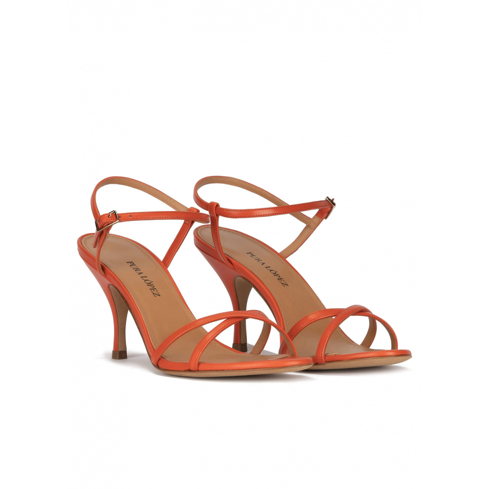 Orange leather mid curved heel sandals