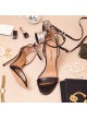 Ankle strap high stiletto heel sandals in black leather