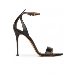 Ankle strap high stiletto heel sandals in black leather Pura López