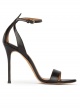 Ankle strap high stiletto heel sandals in black leather
