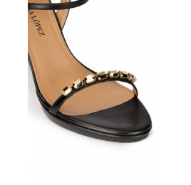 Crystal embellished platform heeled sandals in black calf leather Pura López