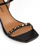 Crystal-embellished mid heel sandals in black leather