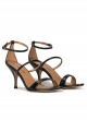 Ankle-strap mid heel sandals in black leather