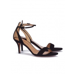 Black suede ankle strap mid heel sandals Pura López