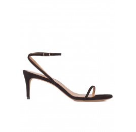 Strappy mid heel sandals in black suede Pura López