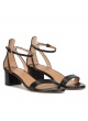 Ankle strap mid block heel sandals in black leather