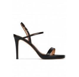Platform heeled sandals in black leather Pura López