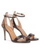 Minimalist ankle strap high heel sandals in black leather