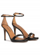 Ankle strap platform heeled sandals in black leather