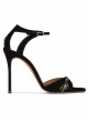 Crystal-embellished high heel sandals in black suede