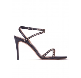 Studded high heel sandals in black leather Pura López