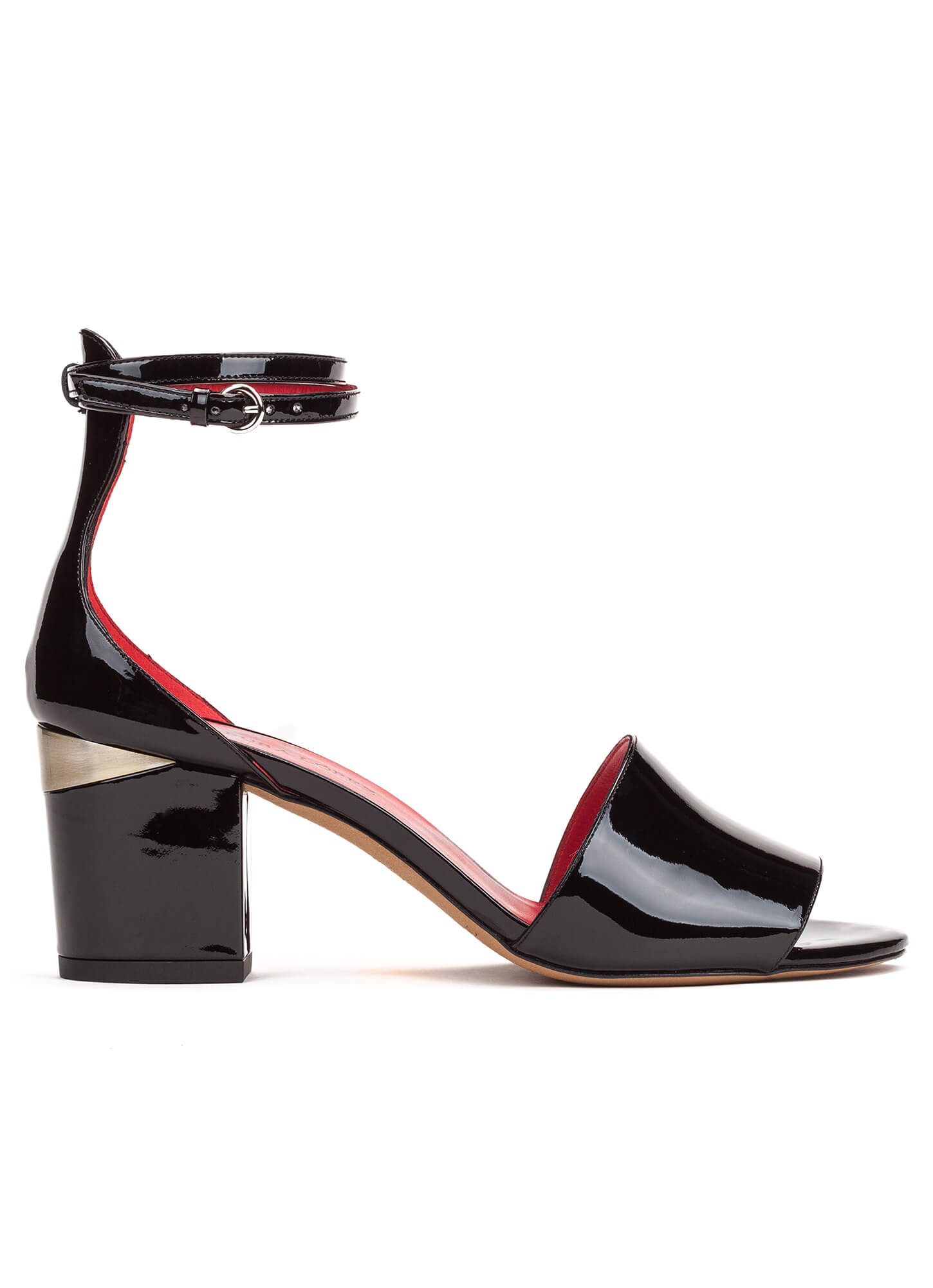 black patent heeled sandals