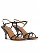 Strappy mid curved heel sandals in black leather