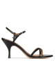 Strappy mid curved heel sandals in black leather