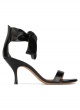 Bow-embellished black leather mid heel sandals