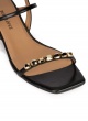 Crystal-embellished mid heel sandals in black leather