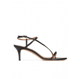 Strappy mid stiletto heel sandals in black leather Pura López