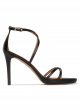 Black leather platform high heel sandals