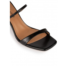 Black leather ankle strap mid heel sandals Pura López