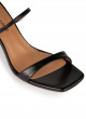 Black leather ankle strap mid heel sandals