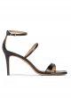 Black leather ankle strap mid heel sandals